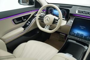 Luxurious Mercedes car interior showcasing modern design and cutting-edge technology.